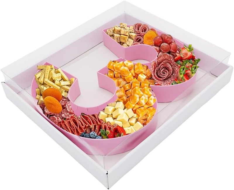 Kafucize 12.5inch Fillable Paper Mache Number Letter Cardboard Cutouts Charcuterie Board Food Sweet Cupcake Tray Party Decorative Box (Number 3, Pink) - Image 1